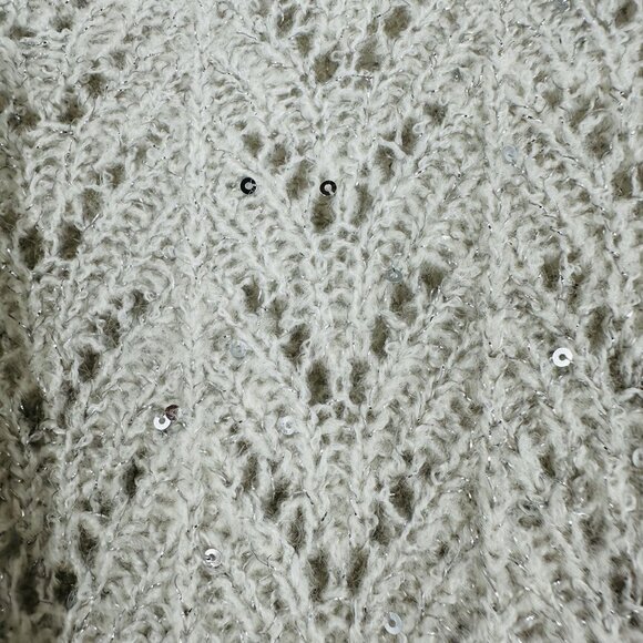 Talbots Gray Silver Metallic Sequin Embellished Long Sleeve Crew Neck Sweater M - Picture 6 of 8